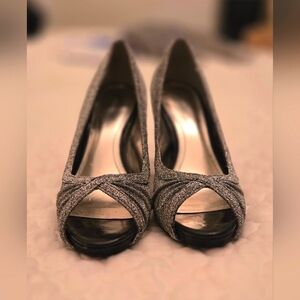 Style & Co. Silver Glitter Peep-Toe Heels - Size 8.5